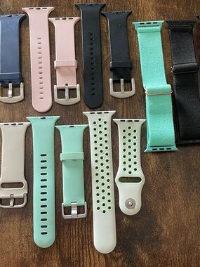 Various Apple Watch compatable Bands - Mint, Pink, Black, White/Starlight Mix